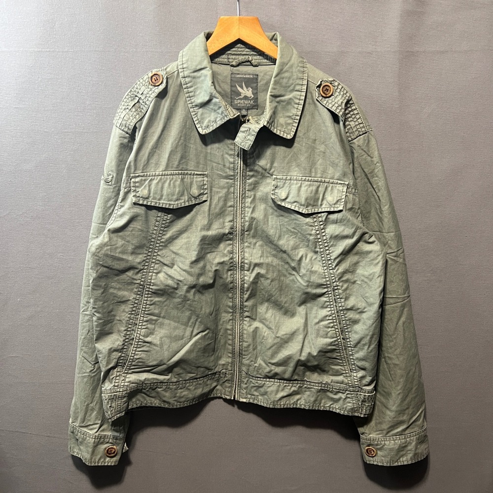 Spiewak & Sons Mens XL Green Cotton Military Field Utility Zip Jacket Epaulettes